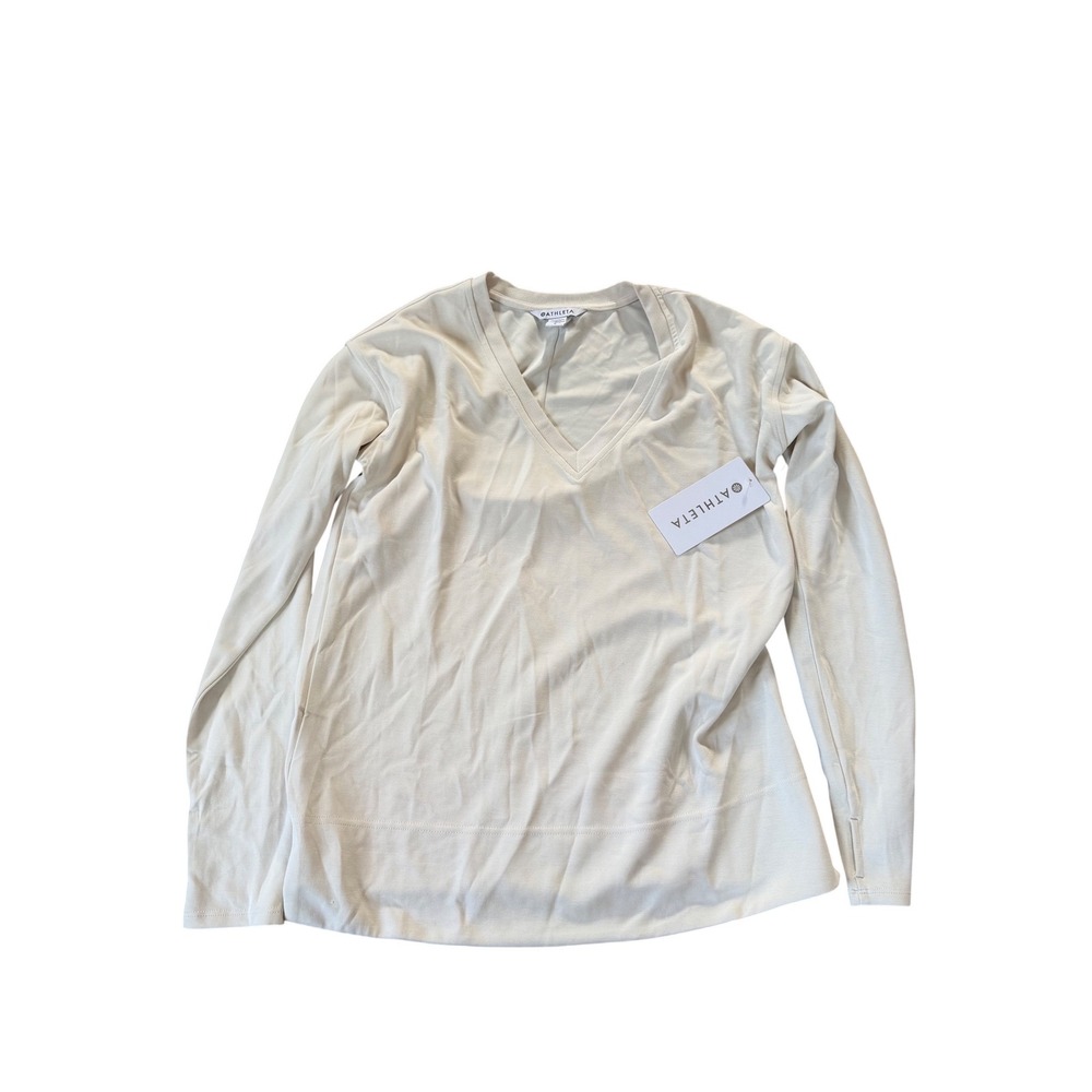 Athleta Seasoft V-Neck Sweatshirt Womens Small Cream Off White NWT